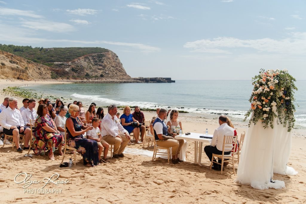 Beach wedding ceremony on Praia de Cabanas Velhas, Vila do Bispo, Algarve, Portugal by Olga Rosi wedding photography